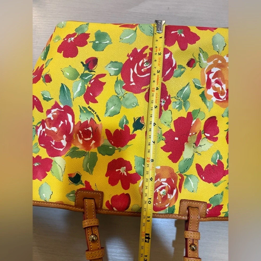 Dooney & Bourke Yellow Tote with Red Floral Design 16X11" with dusty bag. - Picture 8 of 12